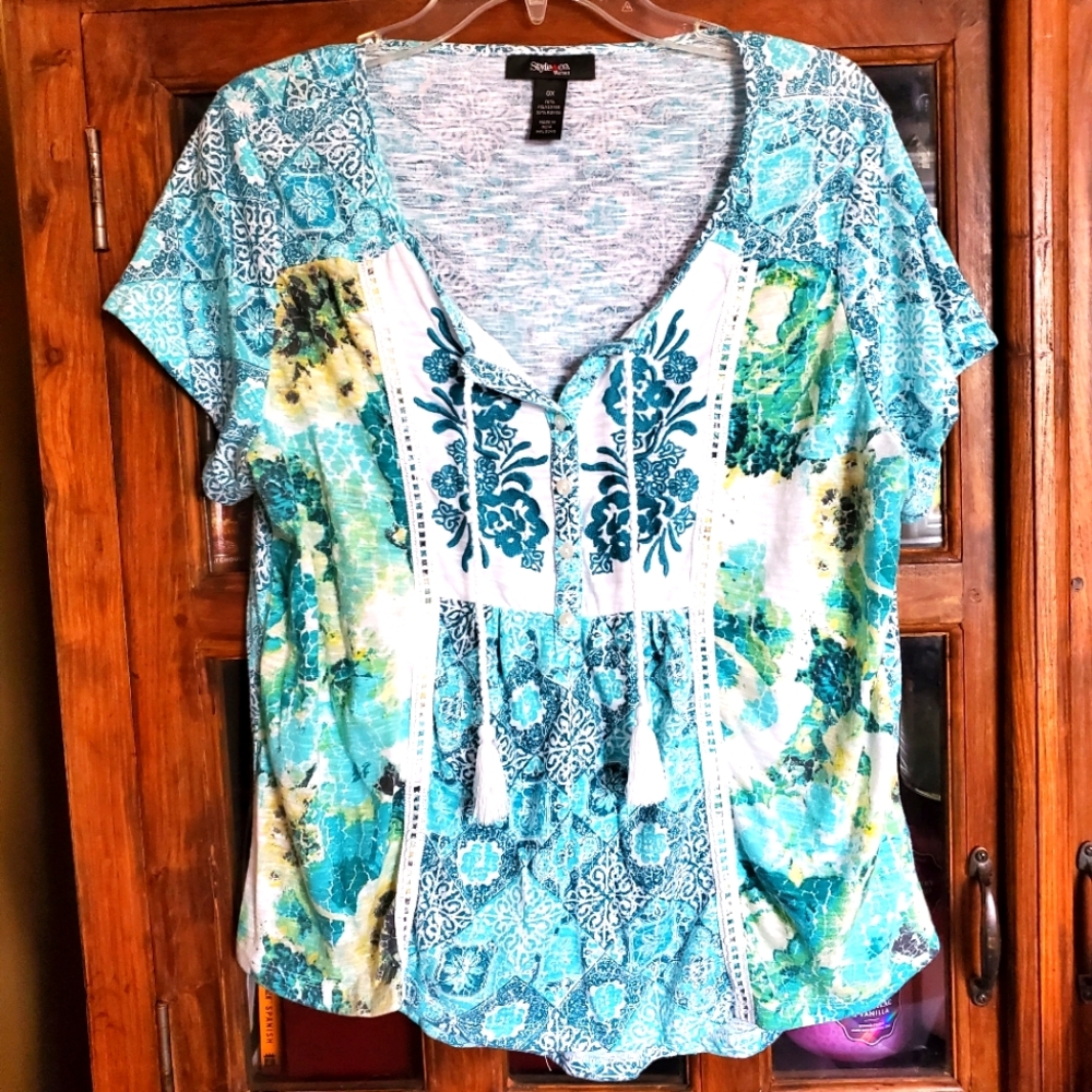 Style & Co Crochet Trim Top